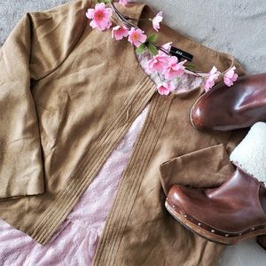 R&K Tan Faux Suede Cropped Blazer Jacket